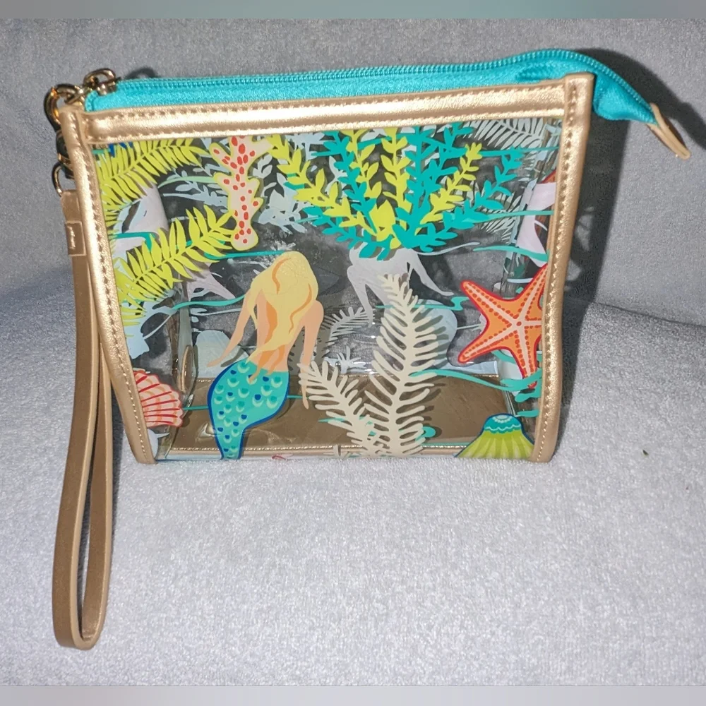 Spartina 449 golden mermaid clear beach wristlet.